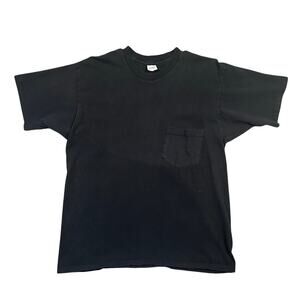 Vintage 80s 90s Black Blank Pocket Tee T-Shirt Single Stitch Made in USA Mens L